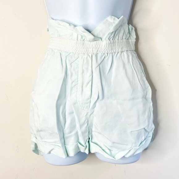 Aritzia Wilfred Shorts Crepe Paperbag Ruched Elastic Waist  Mint Green Size 0 - Picture 15 of 15